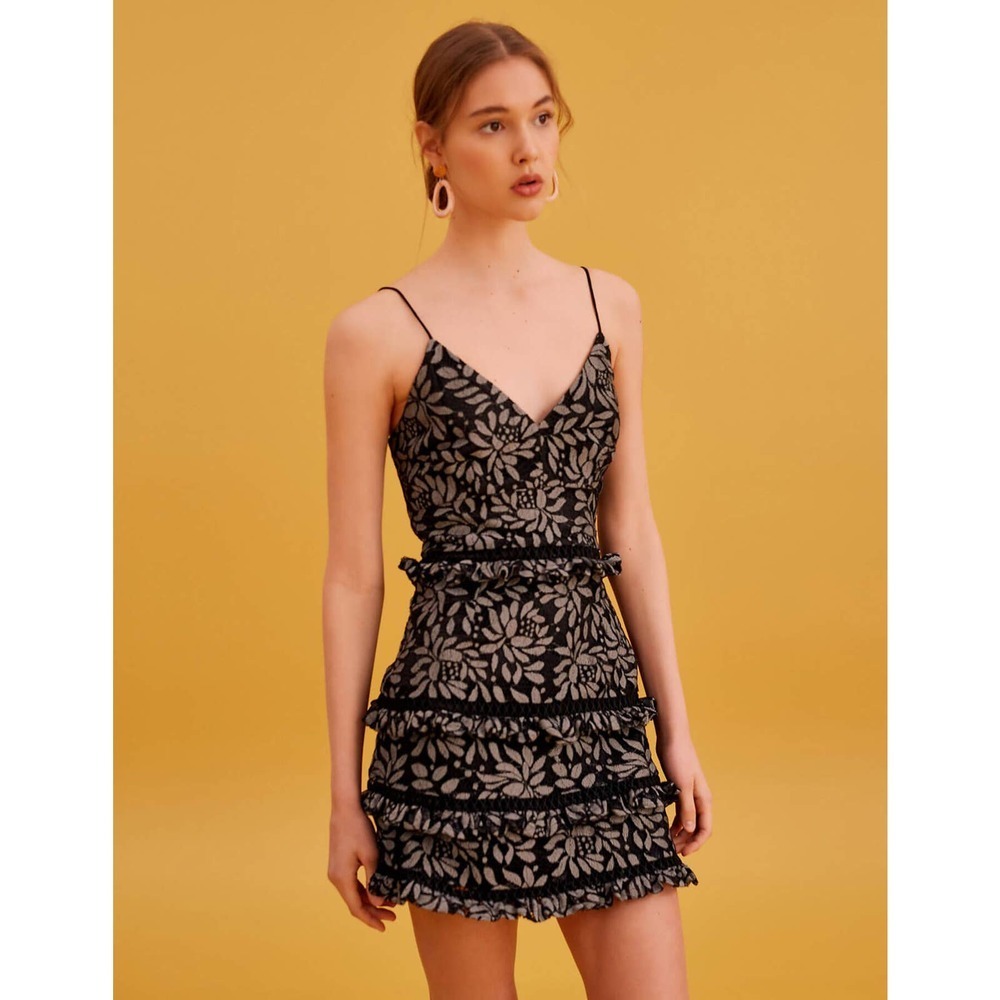 KEEPSAKE THE LABEL Imagine Black Lace Trimmed Dress in Size Medium sleeveless